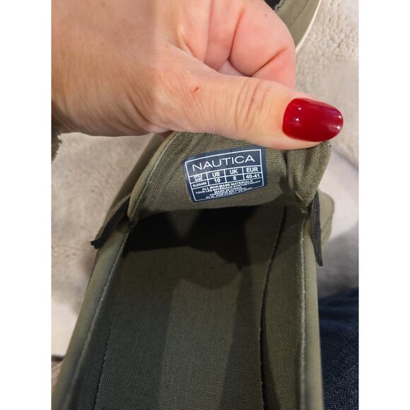 Nautica Mens Slip On Boat Shoe Loafer Olive Green Sz 10 Cape Cod Preppy Style - Picture 6 of 7